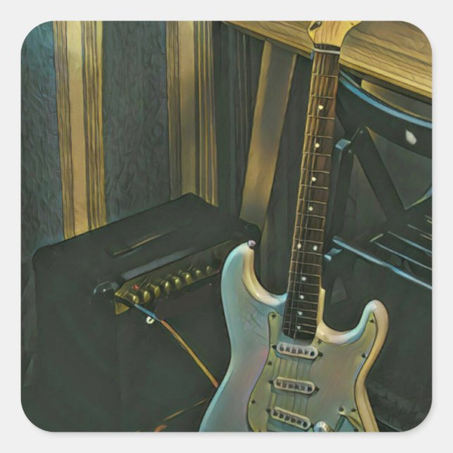 Akustik-Bass E-Gitarre-Geschenk Quadratischer Aufkleber (Vorderseite)