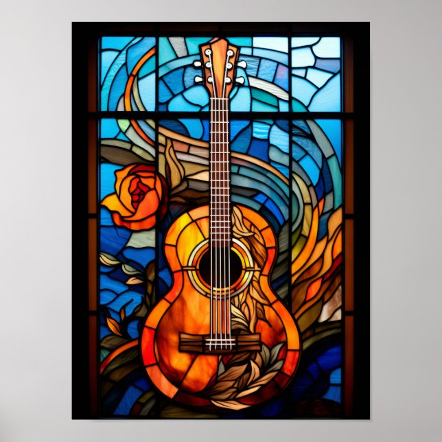 Akustikgitarre Buntglasfenster-Design  Poster (Vorne)
