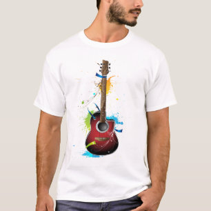 Akustikgitarre mit Farben-Spritzern T-Shirt