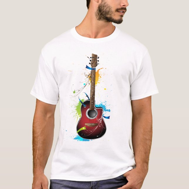 Akustikgitarre mit Farben-Spritzern T-Shirt (Vorderseite)