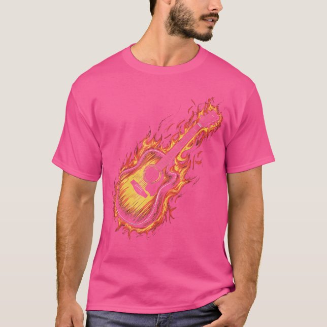 Akustikgitarre mit Flammen T-Shirt (Vorderseite)
