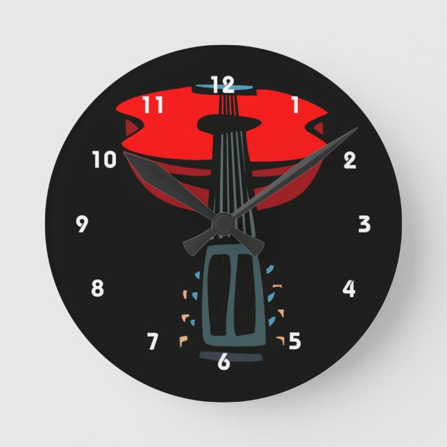 Akustikgitarrekopf auf red.png runde wanduhr (Vorderseite)