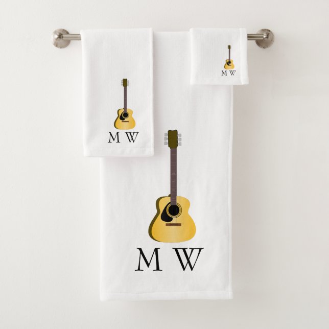 Akustikgitarren-Design Monogramm Badhandtuch Set (Insitu)