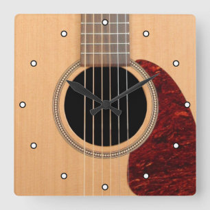 Akustische 6 String Gitarre mit Punkten Quadratische Wanduhr