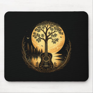 Akustische Gitarre Baum am Seemond Natur Mousepad