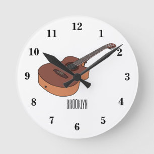 Akustische Gitarre-Cartoon-Abbildung Runde Wanduhr