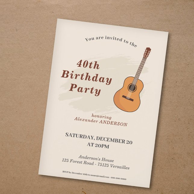 Akustische Gitarre Geburtstagsparty Einladung (Acoustic Guitar Birthday Party Invitation)