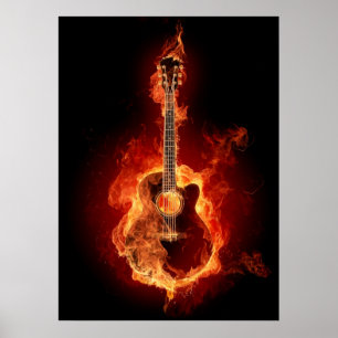 Akustische Gitarre in Flammen Poster