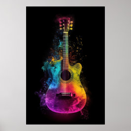Akustische Gitarre mit explodierenden Farben Poster