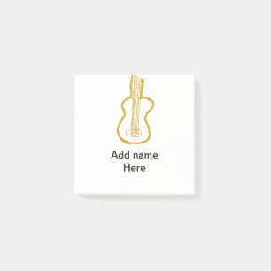 Akustische Gitarre mit goldenem Glitter, Name hinz Post-it Klebezettel