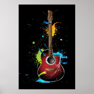 Akustische Gitarre mit Spritzern Poster
