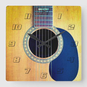 Akustische Gitarre mit Zahlen Quadratische Wanduhr