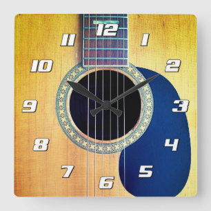Akustische Gitarre mit Zahlen Quadratische Wanduhr