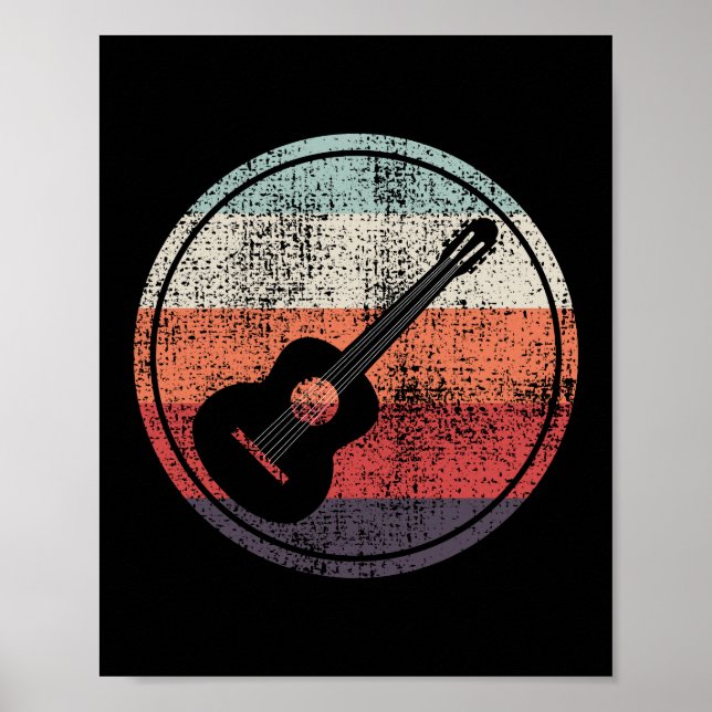 Akustische Gitarre Musiker Bassist Retro Poster (Vorne)
