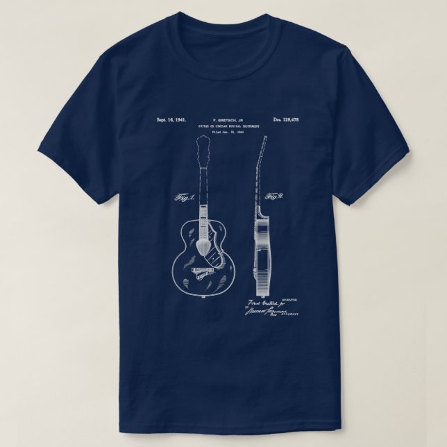 Akustische Gitarre Patent al Guitar Art Blueprint T-Shirt (Design vorne)