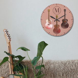 akustische Gitarre personalisiert Rustic Brown Große Wanduhr