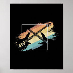 Akustische Gitarre Retro Musiker Bass Poster