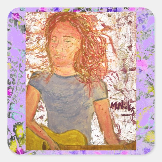 akustische Gitarre und Skizze Tropfen Quadratischer Aufkleber (Vorderseite)