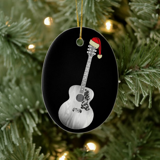 Akustische Gitarre Weihnachten Schwarz und Weiß Keramik Ornament (Baum)