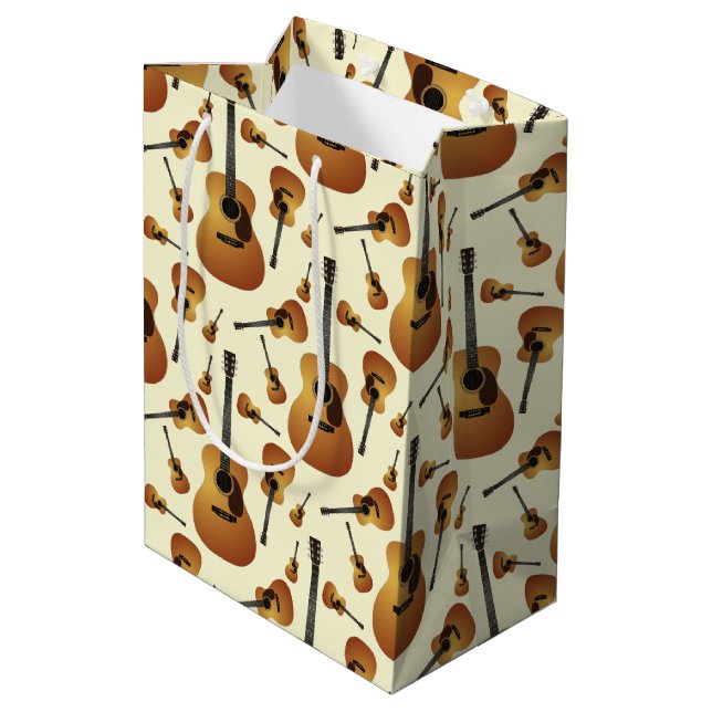 Akustische Gitarrenmusiklehrerin Mittlere Geschenktüte (Rückseite Schrägansicht)