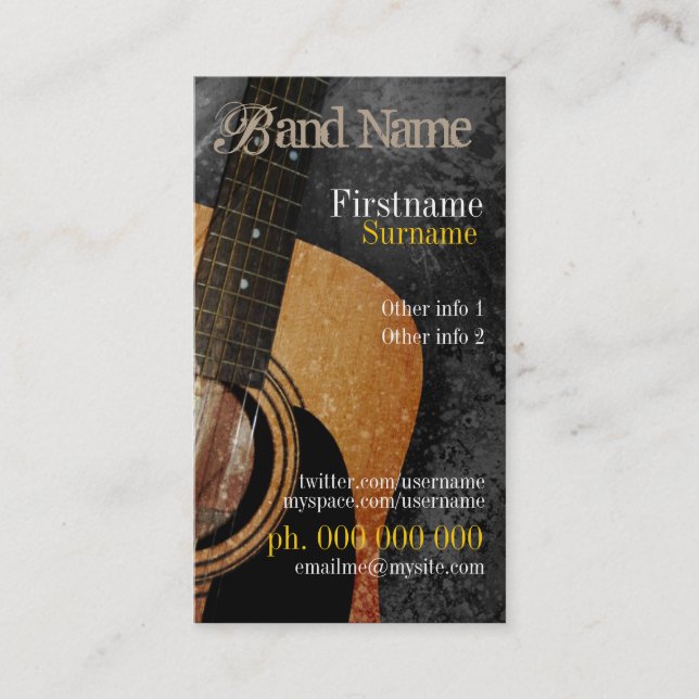 Akustische Grunge Guitar Music Business Card Visitenkarte (Vorderseite)