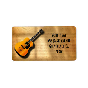 Akustische Vintage Gitarre mit Adressaufkleber