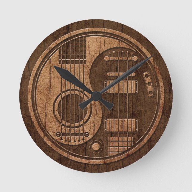 Akustischer E-Gitarren Yin Yang Holz-Effekt Runde Wanduhr (Vorderseite)