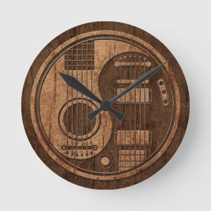 Akustischer E-Gitarren Yin Yang Holz-Effekt Runde Wanduhr