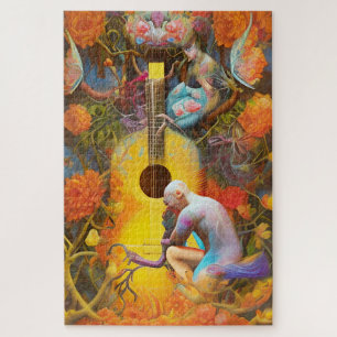 Akustischer Gitarrenbaum mit dem Menschen Puzzle