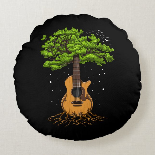 Akustischer Gitarrenbaum Rundes Kissen (Vorderseite)