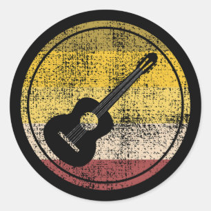 Akustischer Gitarrenspieler Musik Musiker Retro Runder Aufkleber