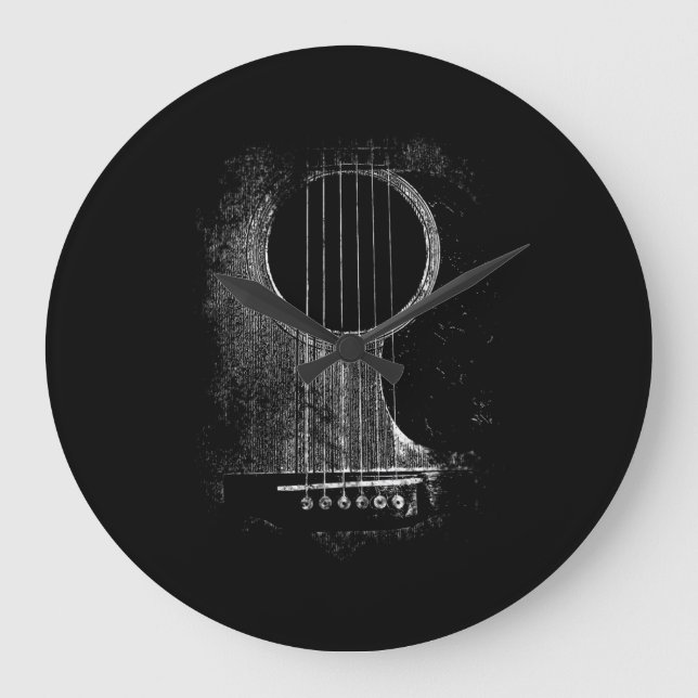Akustischer Gitarrenspieler Six String Rock & Roll Große Wanduhr (Vorderseite)