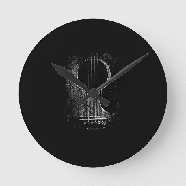 Akustischer Gitarrenspieler Six String Rock & Roll Runde Wanduhr (Vorderseite)