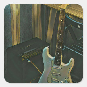 akustisches Bass-Elektrische-Gitarre-Geschenk Quadratischer Aufkleber
