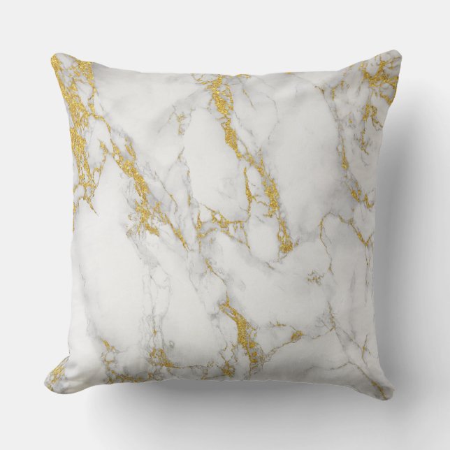 Akzent des Stone Gold Glitzer aus weißem Marmor Kissen Für Draußen (Vorderseite)