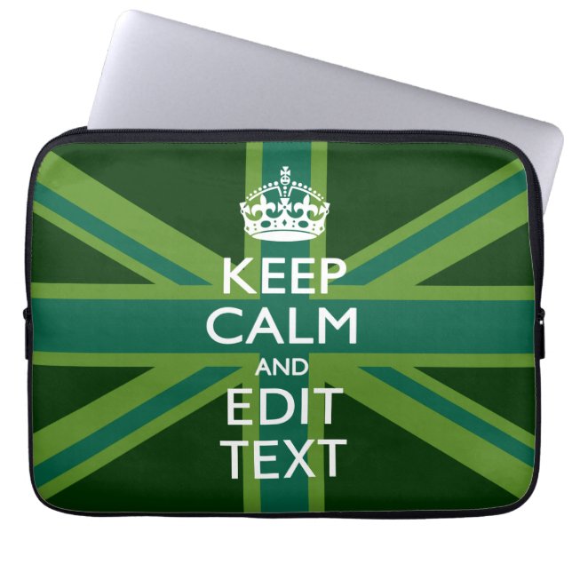 Akzent Grün Behalt Calm und Ihr Text Union Jack Laptopschutzhülle (Vorderseite)