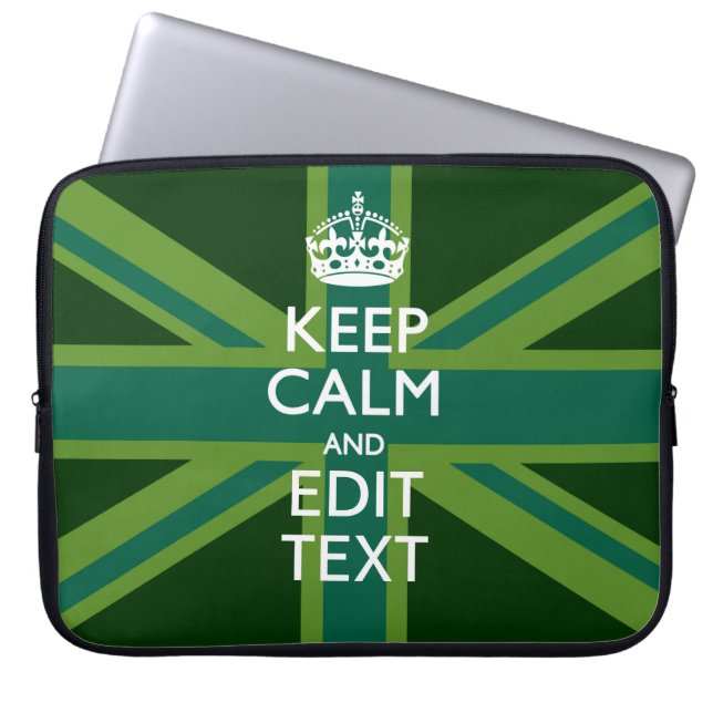 Akzent Grün Behalt Calm und Ihr Text Union Jack Laptopschutzhülle (Vorderseite)