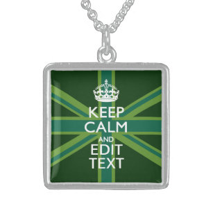 Akzent Grün Behalt Calm und Ihr Text Union Jack Sterling Silberkette