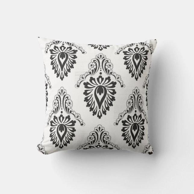 Akzent im Freien Pillow-Black/White Damask Kissen (Vorderseite)