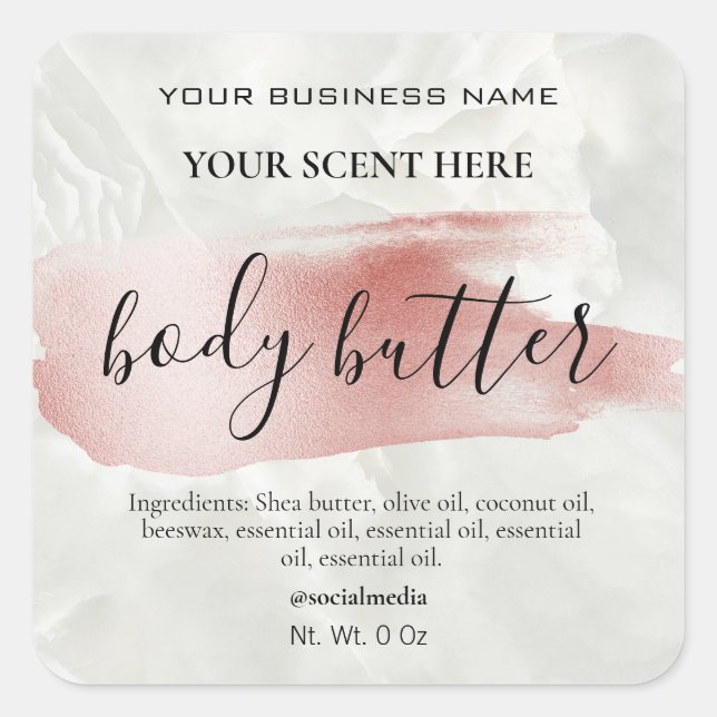 Akzente Rose Gold Body Butter Labels Quadratischer Aufkleber (Vorderseite)