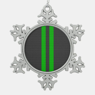 Akzentgrüne Racing Stripes im Faserverbund Schneeflocken Zinn-Ornament