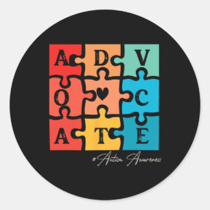Akzeptieren Advocate Puzzle Piece Retro Autismus A Runder Aufkleber