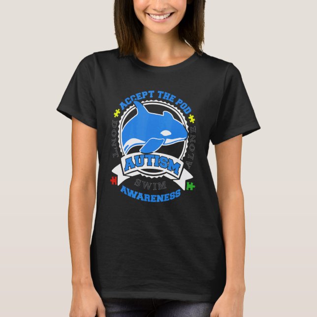 Akzeptieren Sie die blauen Orca Autismus Bewusstse T-Shirt (Vorderseite)