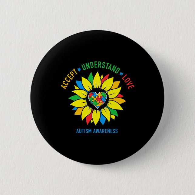 Akzeptieren Sie Liebe Autismus Bewusstsein Sonnenb Button (Vorderseite)