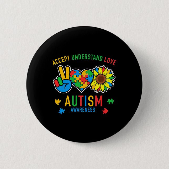 Akzeptieren Sie Liebe Autismus Bewusstsein Sonnenb Button (Vorderseite)