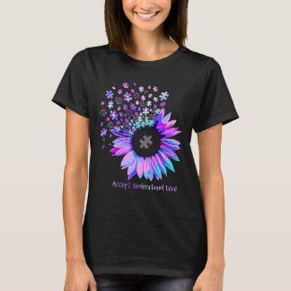Akzeptieren Sie Liebe Autismus Lila Hologramm Sunf T-Shirt