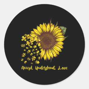 Akzeptieren Sie Liebe Sonnenblumenautismus Bewusst Runder Aufkleber