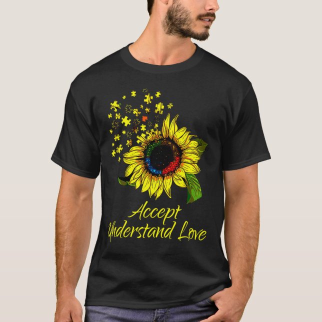 Akzeptieren Sie Liebe Sonnenblumenautismus Bewusst T-Shirt (Vorderseite)