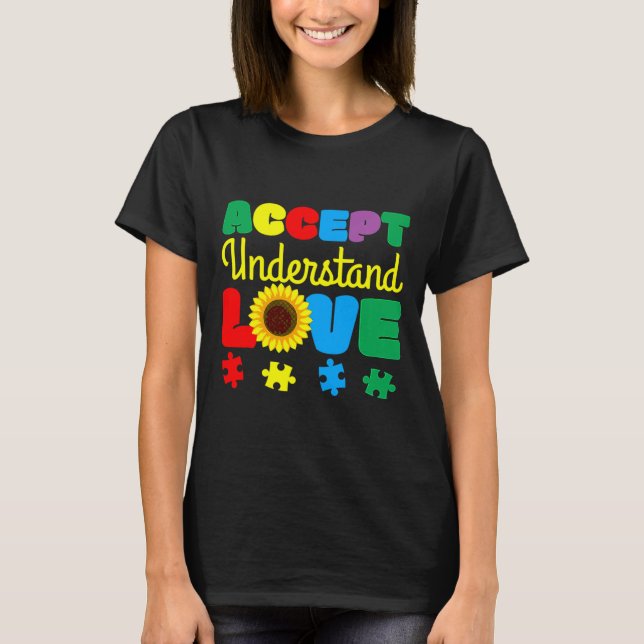 Akzeptieren Sie Liebe Sonnenblumenpuzzle Autism Aw T-Shirt (Vorderseite)