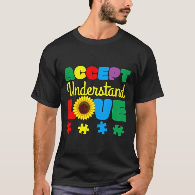 Akzeptieren Sie Liebe Sonnenblumenpuzzle Autism Aw T-Shirt (Vorderseite)